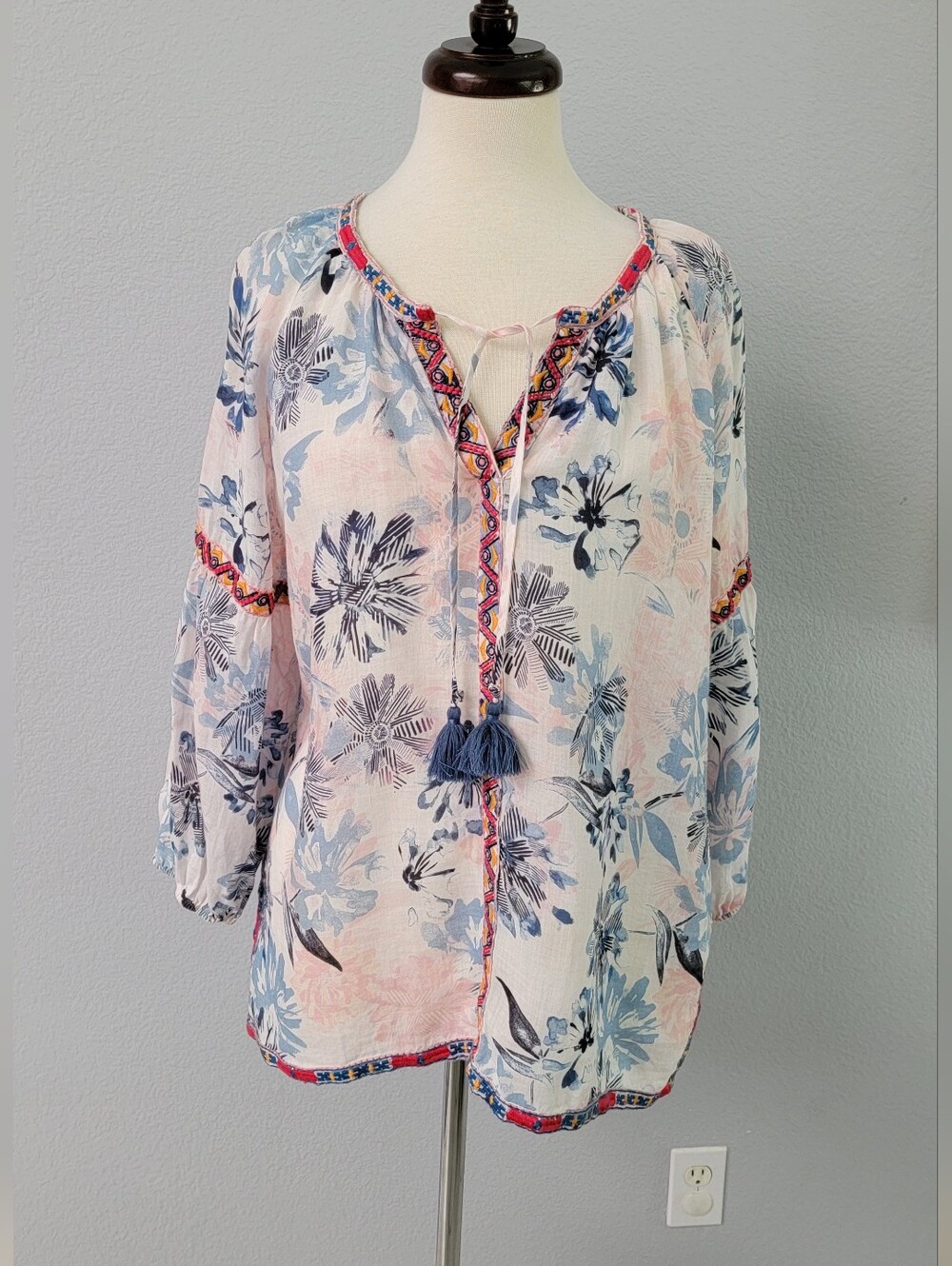JOHNNY WAS Workshop Ramie Floral Tunic Blousr